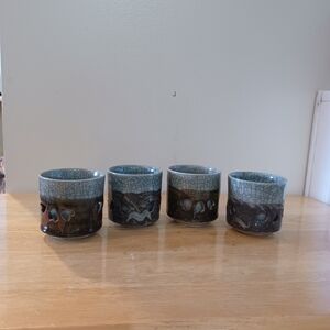 1940s Otagiri Soma Ware Somayaki Japanese Artisan Tea Cups